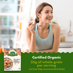 Cascadian Farm Multi Grain Squares cereal ingredients—whole wheat, rice, and corn blend.