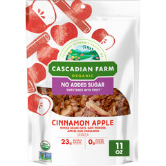Cascadian Farm No Added Sugar Cinnamon Apple Granola pack with resealable pouch for easy snacking