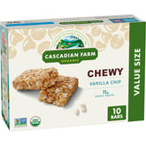 Cascadian Farm Vanilla Chip Granola Bar pack highlights 11g whole grains per serving