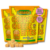 Cassavida Crunchy Cheese Bites pack front, gluten-free snack for busy days.
