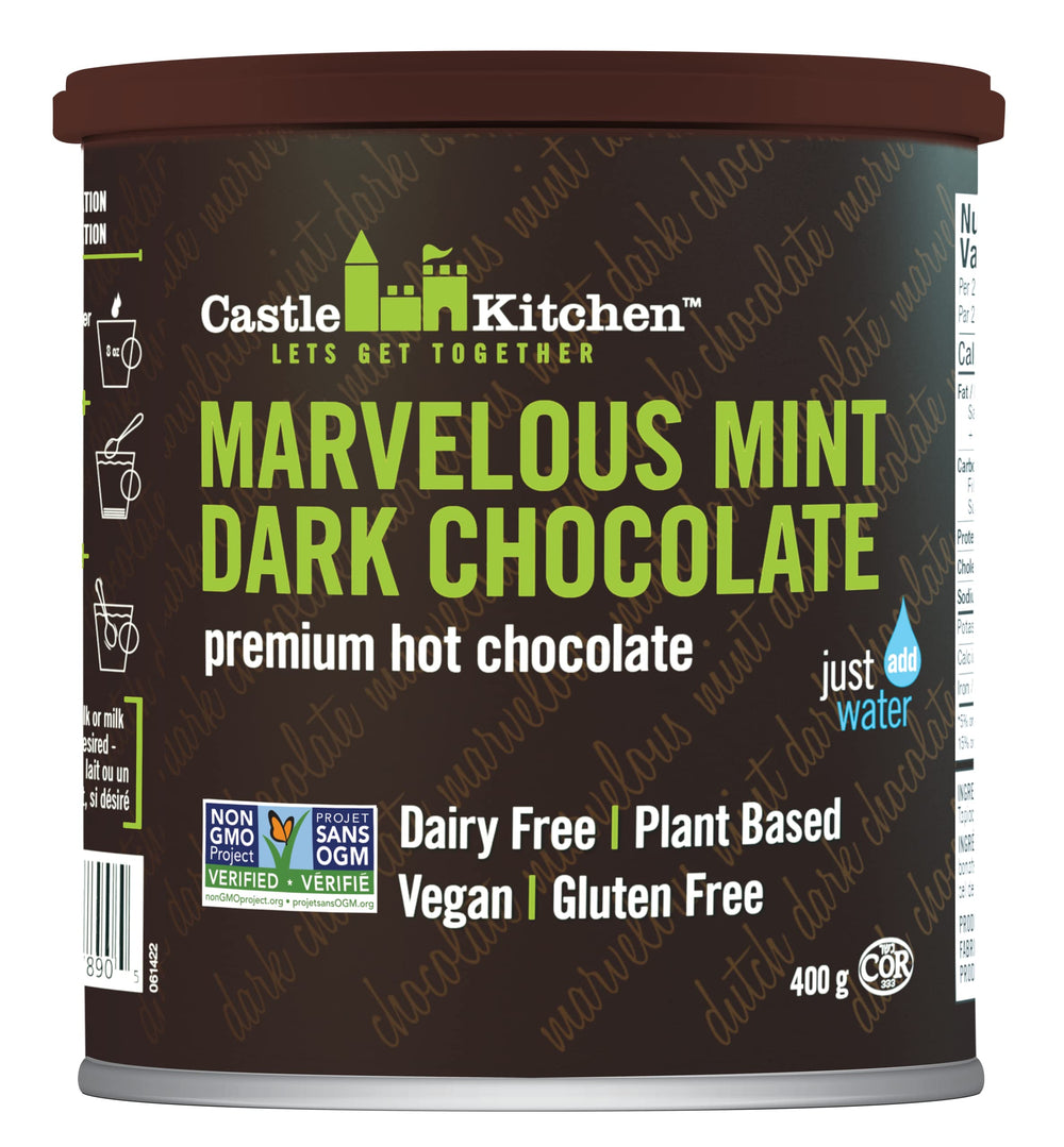 Castle Kitchen Marvelous Mint hot cocoa mix, dairy-free and vegan.