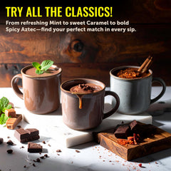 Castle Kitchen vegan, dairy-free hot chocolate steaming in a mug for cozy evenings
