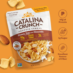 Catalina Crunch almond slices close-up highlighting texture and fiber.