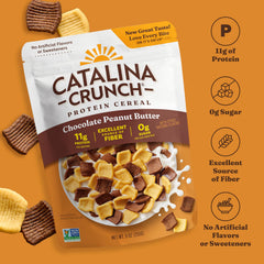 Close-up of Catalina Crunch cereal texture, crisp bites and fiber-rich crunch