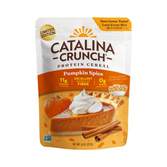 Catalina Crunch pumpkin spice cereal in a bowl highlighting crunch and a protein-rich breakfast