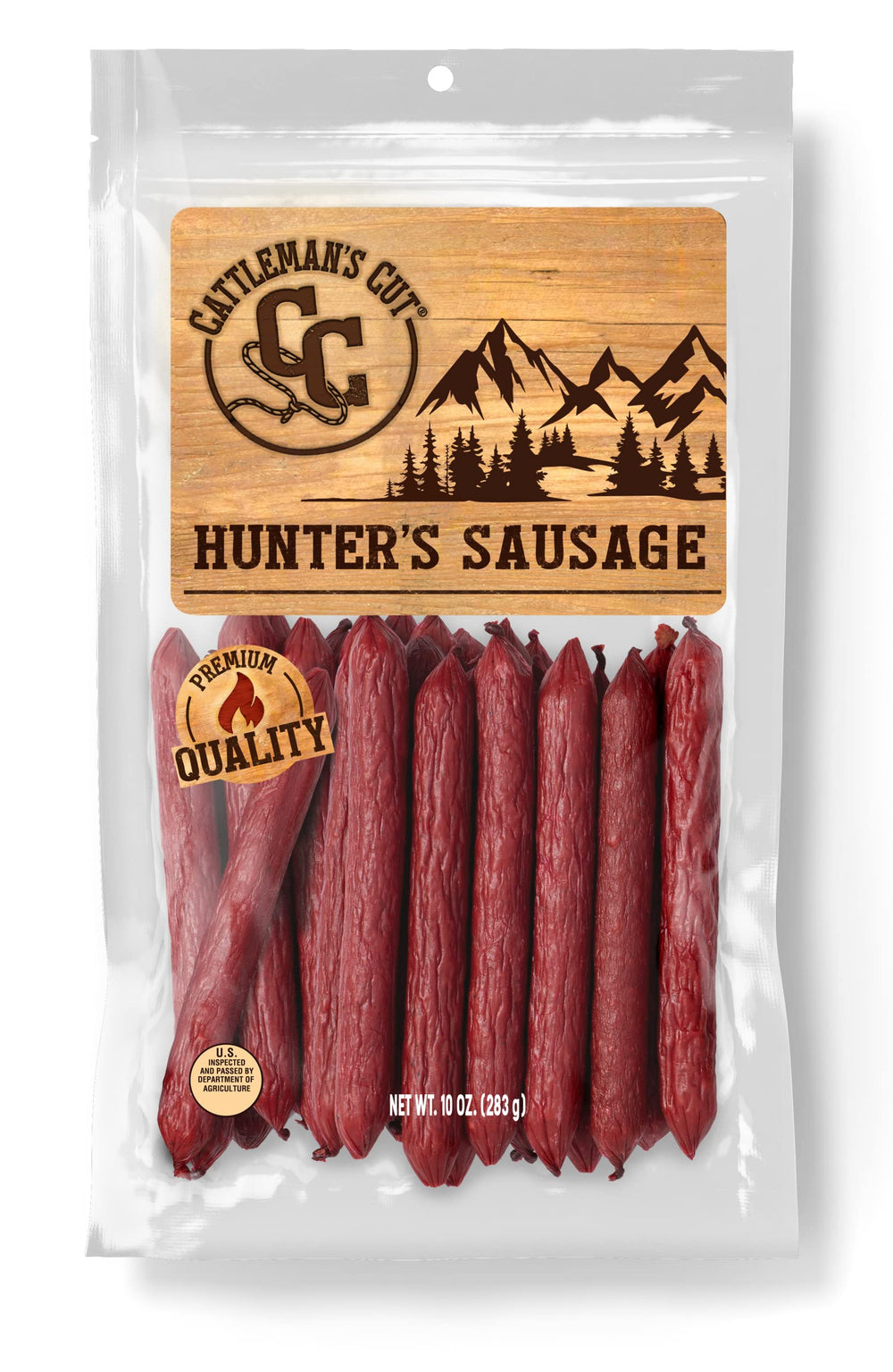 Cattleman's Cut Hunter's Sausage pack shot showing resealable pouch for freshness