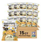 CauliPuffs Honey BBQ bags front — gluten-free snack for on-the-go families.