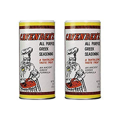 Cavender's Greek seasoning bottle back view highlights the included recipe insert