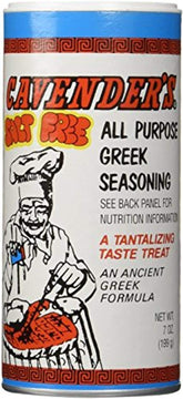 Cavender's Greek Seasoning bottle boosts flavor for meats, seafood, and vegetables.