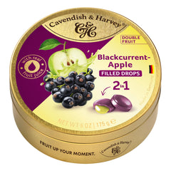 Cavendish & Harvey Double Fruit Drops in blackcurrant exterior, ideal for gifting