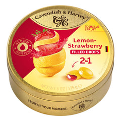 Cavendish & Harvey Double Fruit Drops lemon outside—refreshing citrus flavor.