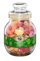 Cavendish & Harvey Mixed Fruit Drops jar with lemon and orange flavors, ideal for gifting.