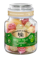 Cavendish & Harvey mixed fruit drops in a jar, ideal for gifting or personal indulgence.