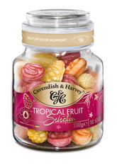 Cavendish & Harvey Tropical Selection candies in a glass jar, ideal for gifting.