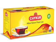 ÇAYKUR Altın Süzen tea bags closeup highlighting fine leaves and premium quality.