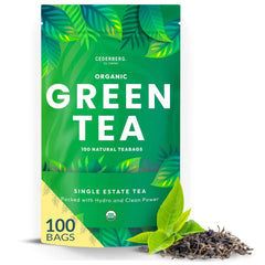 Cederberg Organic Green Tea 100-tea-bags-box showing a sustainable, convenient daily ritual