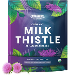 Cederberg Milk Thistle tea bags showcase bold flavor and caffeine-free enjoyment.