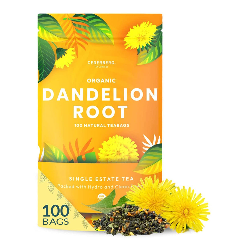 Cederberg Tea Company dandelion root tea bags in a recyclable pouch for caffeine-free brews.