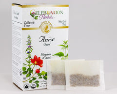 Celebration Herbals anise seed tea packet close-up highlighting natural aroma.