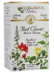 Celebration Herbals red clover tea bags ready for a caffeine-free infusion