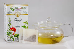 Celebration Herbals tea cup with steeped anise inviting warm fragrance.