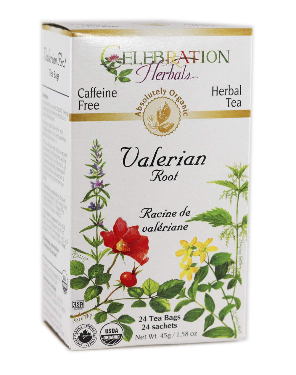 Celebration Herbals Valerian Root Tea Bags ready for a calming, caffeine-free cup