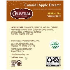 Celestial Seasonings Caramel Apple Dream tea bags closeup, convenient caffeine-free treat anytime