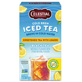 Celestial Seasonings cold brew lemon tea bags ready for quick, refreshing iced tea.