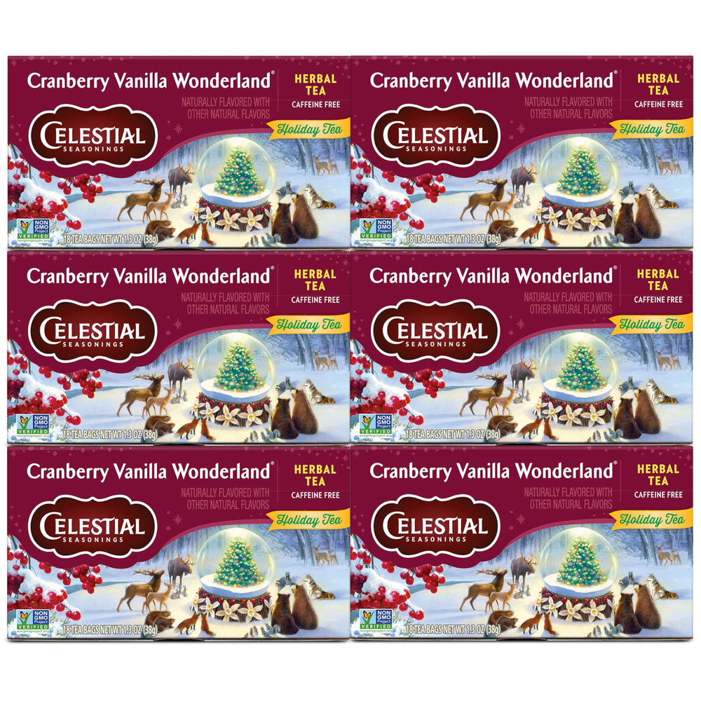 Celestial Seasonings Cranberry Vanilla Wonderland tea boxes ready for festive brew sessions