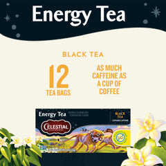 Brewing Celestial Seasonings Energy Black Tea in a mug for a smooth energy boost.