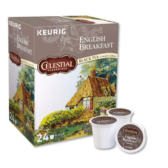 Steaming cup of Celestial Seasonings English Breakfast highlights robust aroma and full-bodied flavor