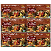 Celestial Seasonings Fireside Vanilla Spice tea boxes create a cozy evening ritual.