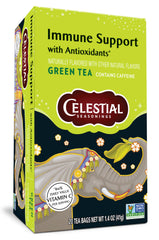 Celestial Seasonings Immune Support Green Tea nutrition panel showing vitamin DV values.