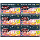 Celestial Seasonings Mandarin Orange Spice tea bags in a box, a caffeine-free herbal option for relaxing moments.