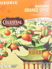 Steaming cup of Celestial Seasonings Mandarin Orange Spice herbal tea with inviting aroma