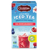Celestial Seasonings red-white-blueberry tea bags for a caffeine-free brew.