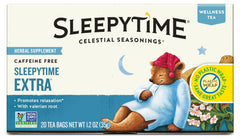 Celestial Seasonings Sleepytime Extra tea bags ready for a calming bedtime ritual.