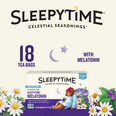 Celestial Seasonings Sleepytime Melatonin brew in a mug promotes calm evenings.