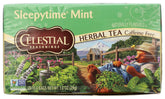 Celestial Seasonings Sleepytime Mint tea packaging signals a calming evening ritual.