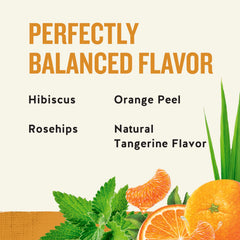 Hot cup of Celestial Seasonings Tangerine Orange Zinger with bright, soothing flavor