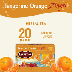 Close-up of Tangerine Orange Zinger tea bags releasing citrus aroma