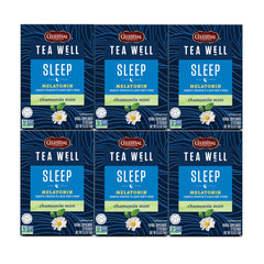 Celestial Seasonings TeaWell Sleep with Melatonin box front view for nightly relaxation.