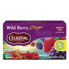 Celestial Seasonings Wild Berry Zinger tea cup steeping for a soothing caffeine-free moment