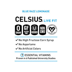 CELSIUS beverage label close-up emphasizing vegan non-GMO ingredients