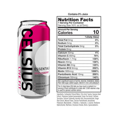 CELSIUS ESSENTIALS Sparkling Dragonberry being poured into a glass for on-the-go boost.