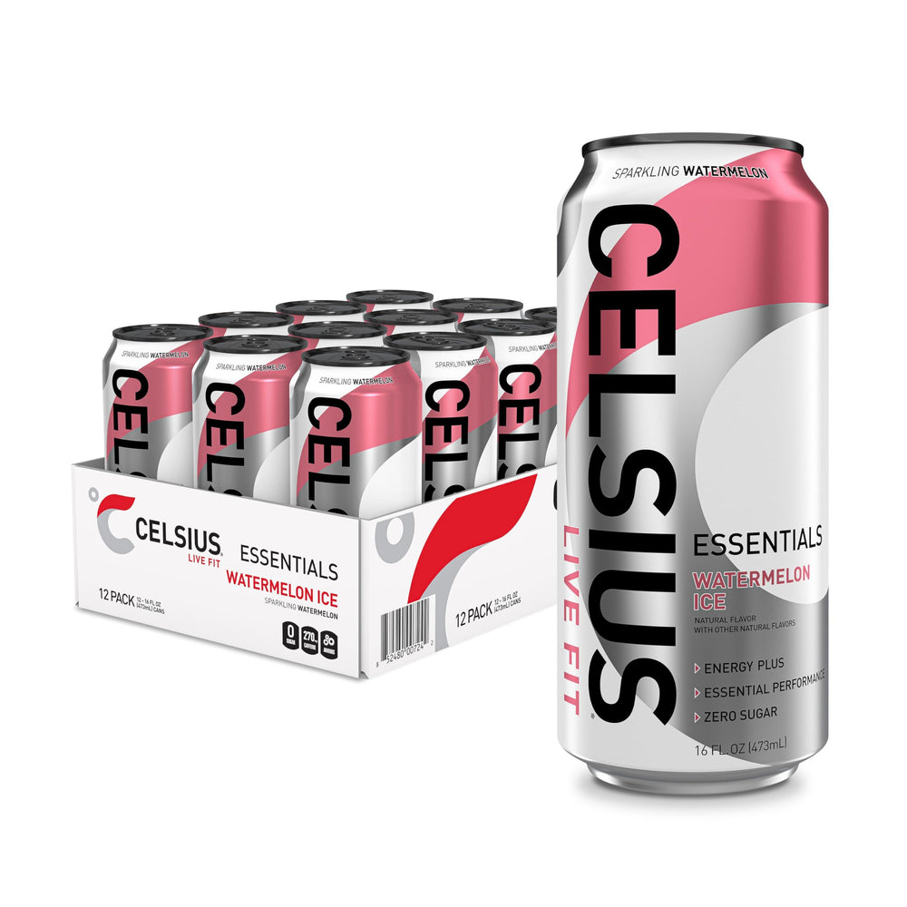 CELSIUS Essentials Sparkling Watermelon Ice can delivering bold, sugar-free energy for on-the-go use.