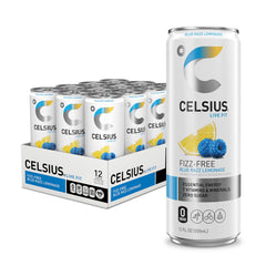 CELSIUS Fizz Free Blue Razz Lemonade can front view for pre-workout energy