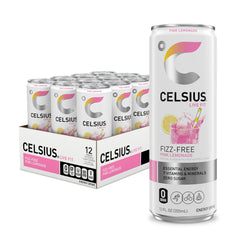 CELSIUS Fizz Free Pink Lemonade bottle pour reveals refreshing energy boost.