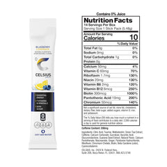 CELSIUS On-The-Go Blueberry Lemonade powder dissolving in a glass of water.