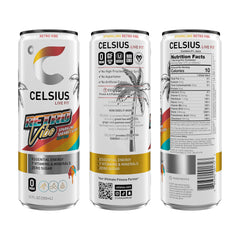 CELSIUS Retro Vibe ingredients blend close up highlights green tea and caffeine.